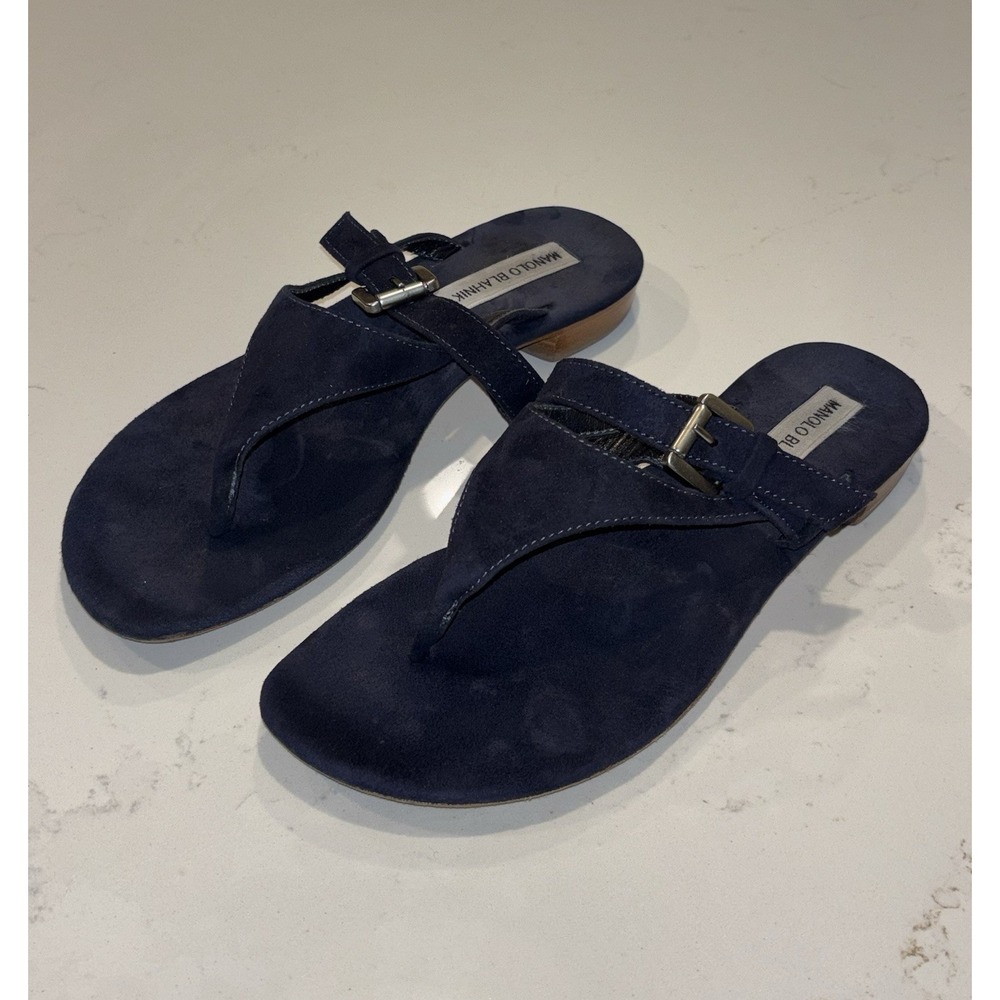 MANOLO BLAHNIK Blue Suede Sandals EU 38.5  US 8.5 Luxury